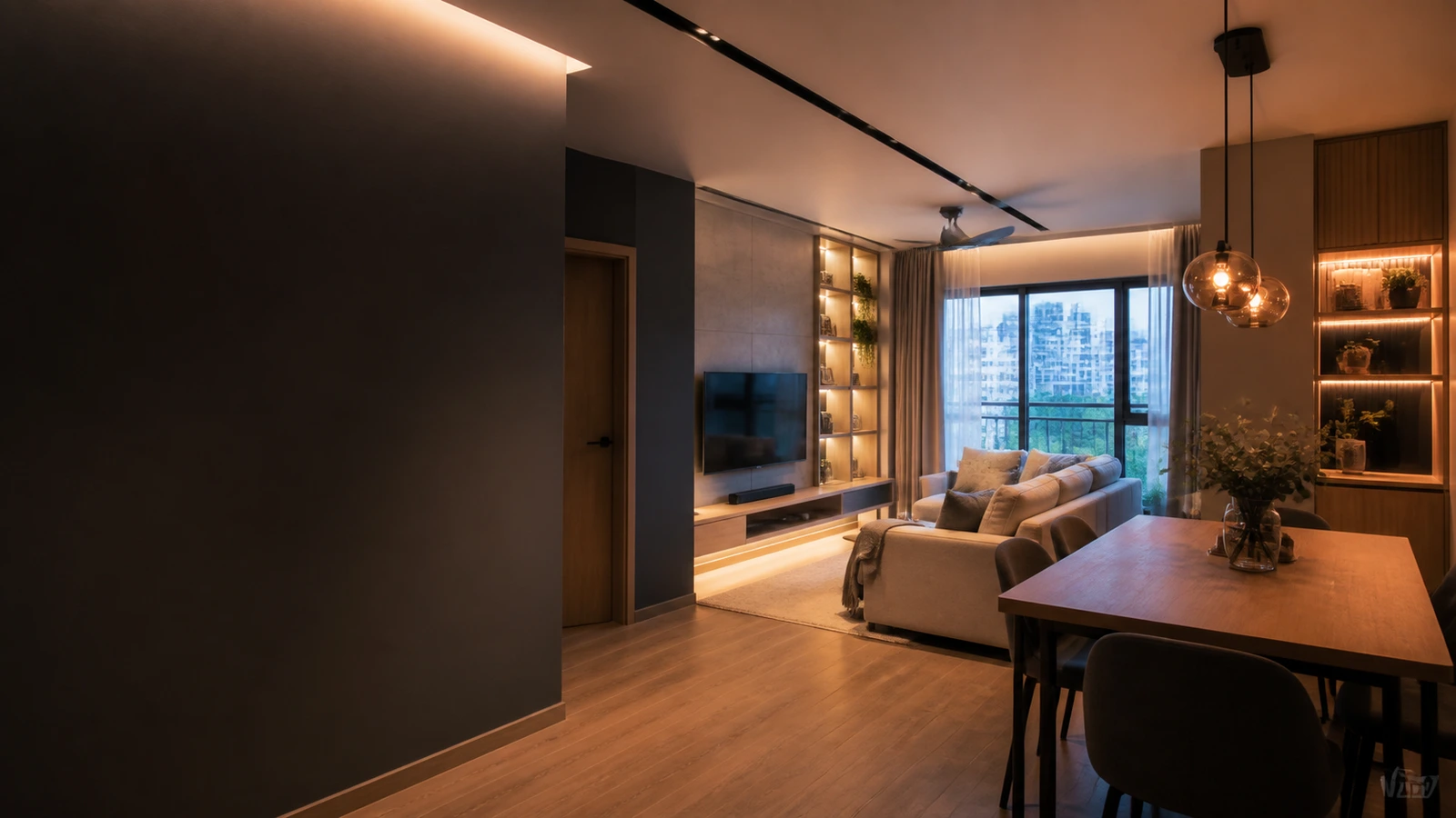Warm renovated home with integrated lighting and practical storage