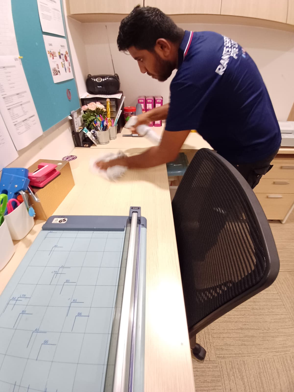 Workplace desk cleaning